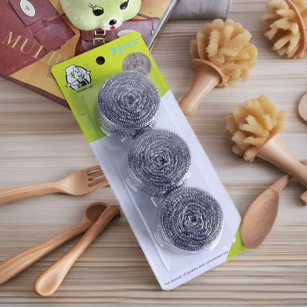 New low price stainless steel dish mesh scrubber sponge 3pc stainless steel wire ball