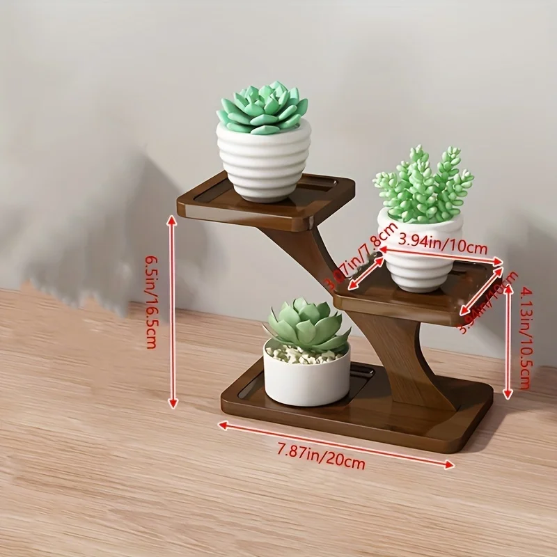 Desktop Plant Stand Indoor Bamboo Mini 3 Tiered Windowsill Shelf Desk Tabletop Shelf Holder Desk Organizer Display Rack