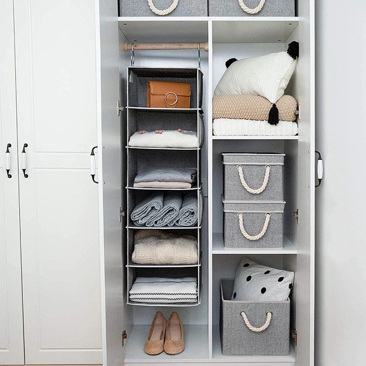 Foldable Custom Hanging Storage Wardrobe 6 Layers Non-Woven Fabric Closet Organizer