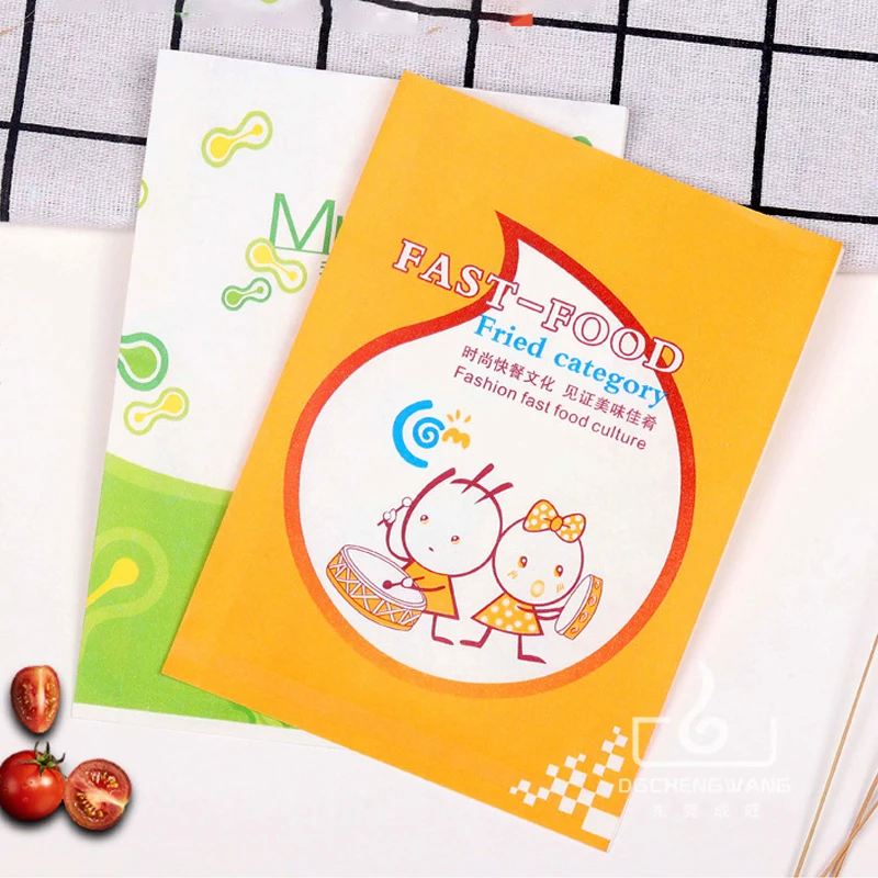 Custom food grade greaseproof paper bag french fries burger snack fast food disposable sharp bottom paper pouch packaging bag