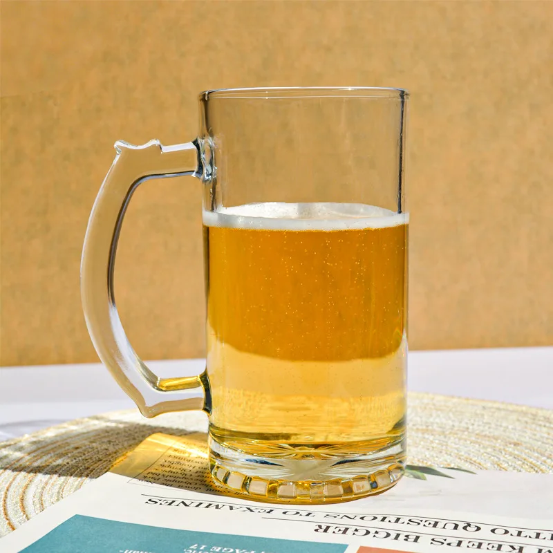 Glass Beer Mugs Set With Handles 14 OZ Beer Stein Mugs German Clear Large Tall Beer Glasses With Handle for Men