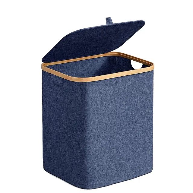 Factory Direct Waterproof Durable Corner Foldable Pop Up Bamboo Rim Circular Laundry Hamper Baskets & Bags With Lid
