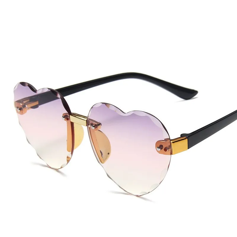 Luxury brand designer heart shape rimless gradient kids sunglasses ocean lens children eyewear