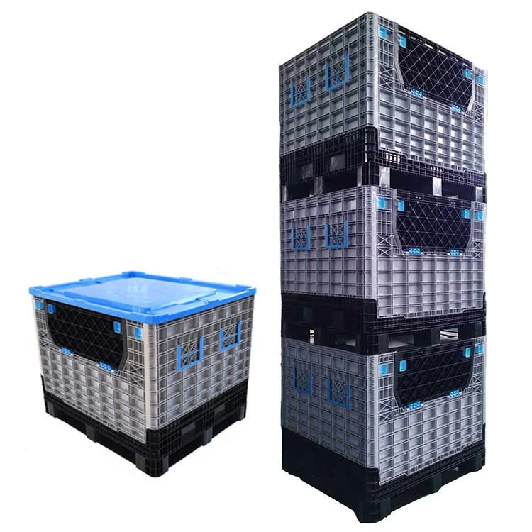 Heavy duty durable industrial use Plastic Pallet Boxes Plastic Foldable Bins Collapsible Bulk Pallet Containers with Lid