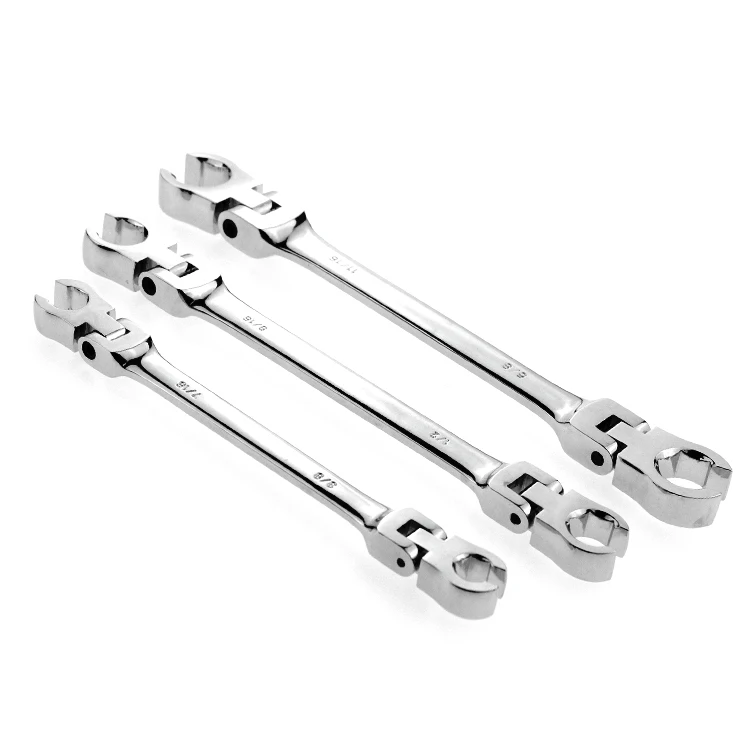 KAFUWELL WR24029F Hand Tools 3pc Metric Ratcheting Double Flexible Head Flare Nut Wrench Set