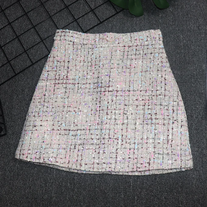 
New Autumn Women Skirt Lady Tweed Wrap Skirts Plaid Ladies Short Skirts 