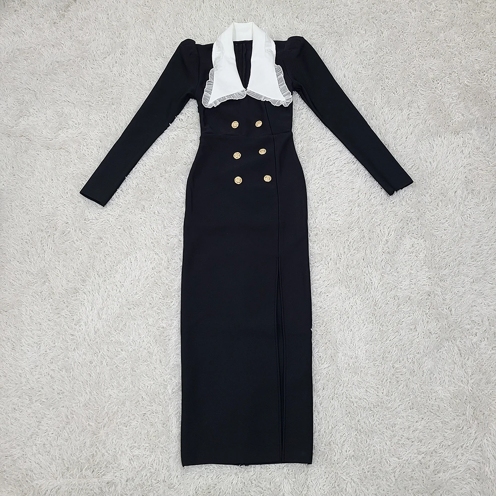 New Designer Women Elegant Club Party Vestidos Fashion Long Sleeve Party Evening Dress