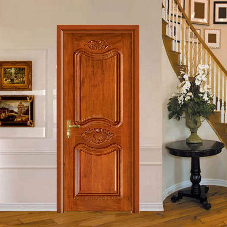 Foshan Factory Interior House Room Single Solid Oak Wooden Door with Frame