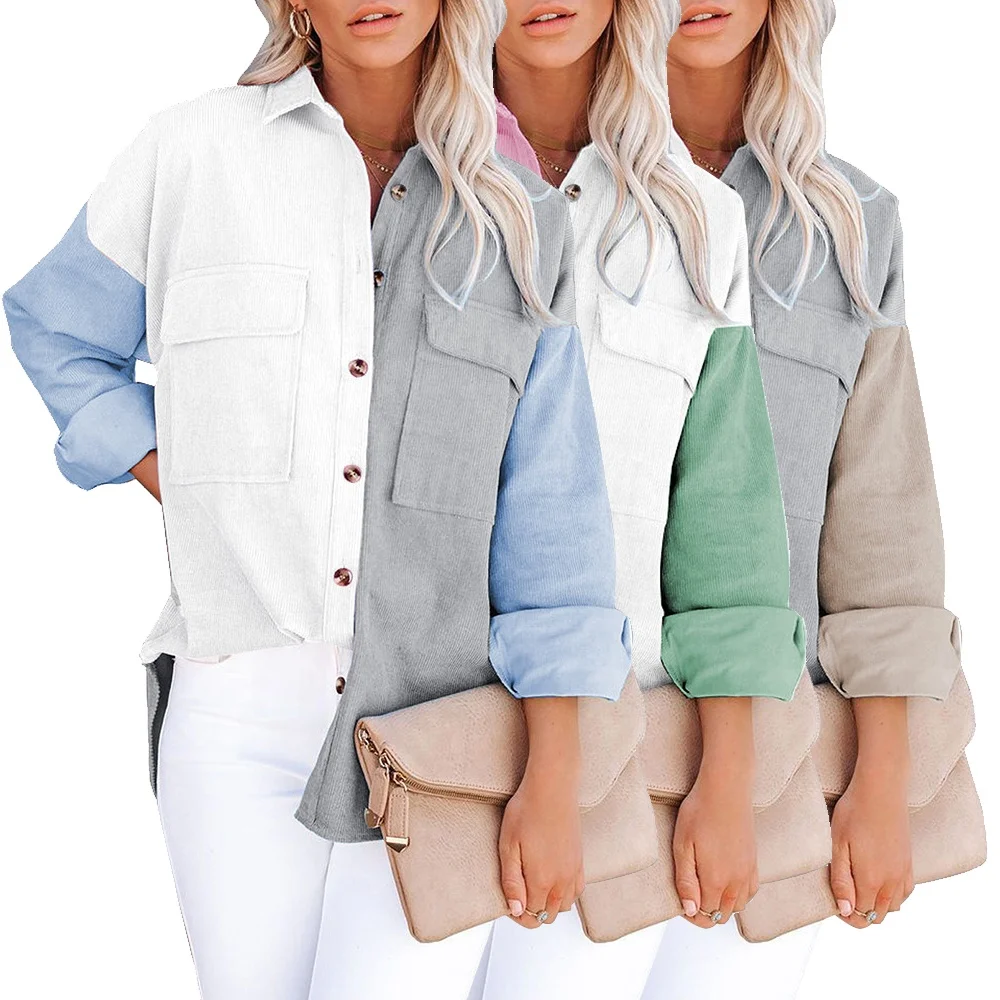 Женская Вельветовая рубашка с длинным рукавом, на пуговицах