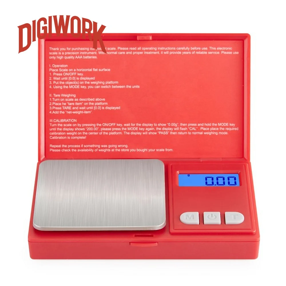 DIGIWORK 100g 0.01g red color stainless steel platform Herb weighing pocket scale Personal digital scale