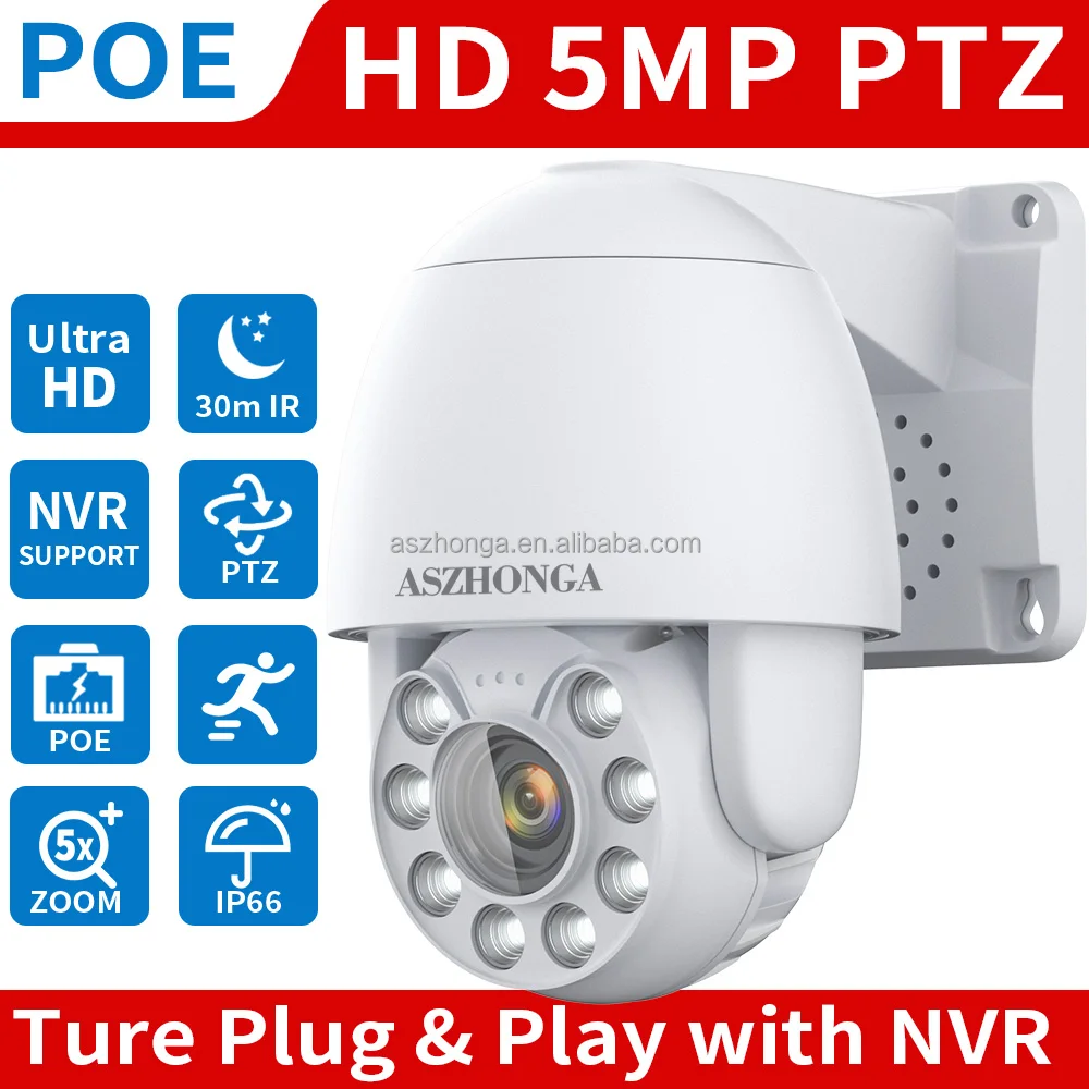 5MP 48V POE Security IP Network Camera Outdoor HD 5X Zoom PTZ  CCTV Surveillance Cam Night Vision H.265
