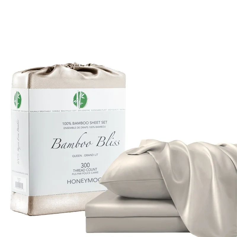 HONEYMOON Luxury White Silky Soft Design Machine Washable cooling fitted flat organic bedding 100% bamboo fabric bed sheet set