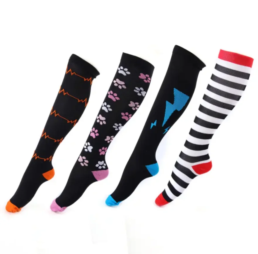 Wholesale Custom Techwear Socks Colorful Funky Women Men Athletic Running Cycling Sport Pressure Compression Socks Knee High