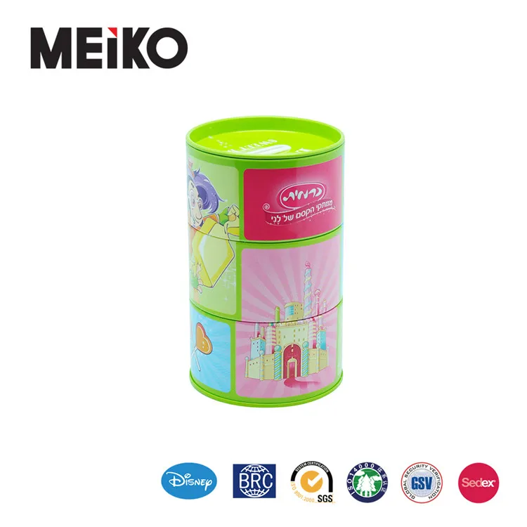 Wholesale round money saving tin box metal tinplate coin bank