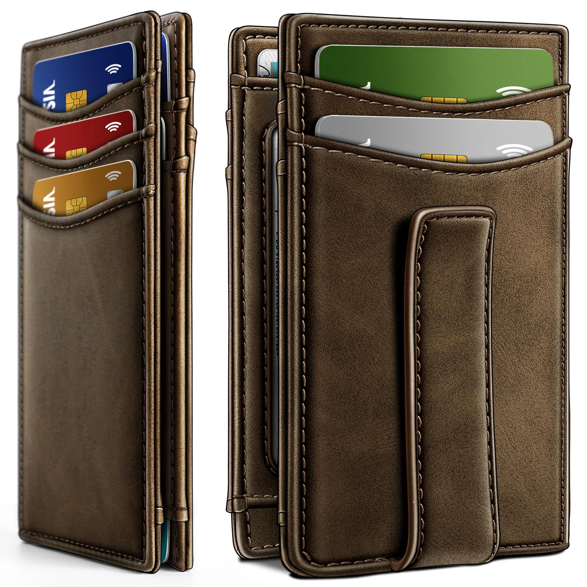 Wholesale Custom Slim Business Mans Bifold Wallet RFID Blocking Minimalist Leather Credit Card Holder With Metal Money Clip