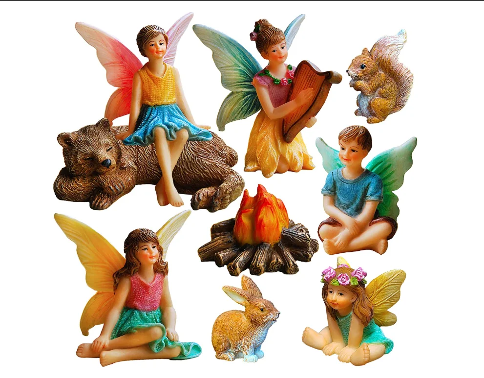 Custom Hand Painted Fairy Garden Kit 9pcs Set For   Outdoor Or House Decoration