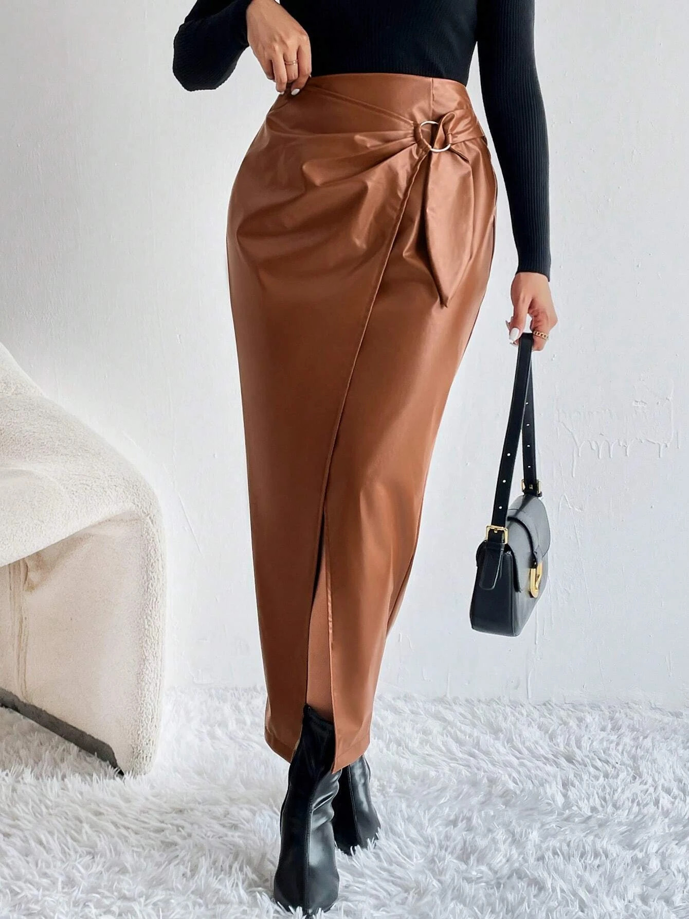 New Style Elastic Fitted Skinny Skirt Women Casual Bodycon Midi Skirt OEM Custom Trending High Waist PU Leather Skirt