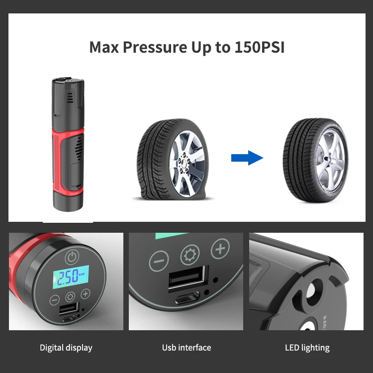 Car Air Compressor Automatic Rechargeable Wireless/Wired Inflatable Tire Inflator Digital Portable Car Air Pump for Car Bicycle