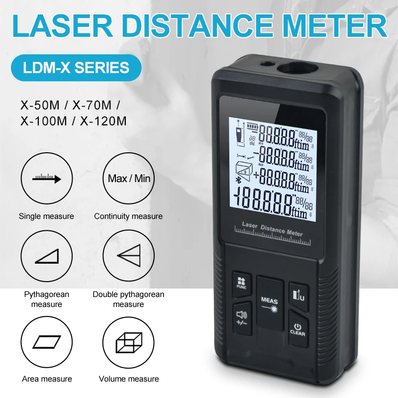 X-120 120M Laser Meter Distance with Angle Function Digital Laser Distance Meter Rangefinder Hand-held Distance 50m Meter