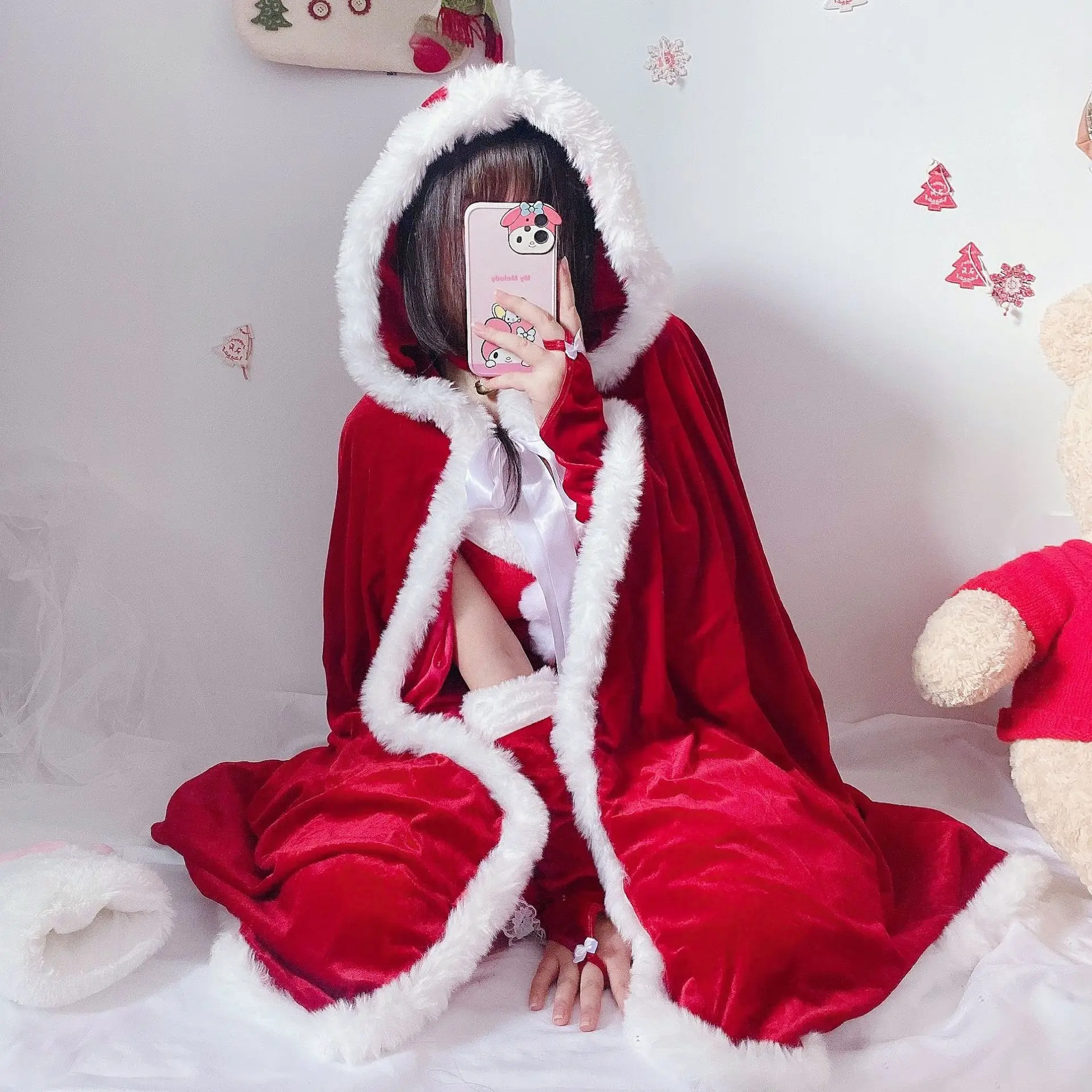 Christmas Theme Cute Red Cloak Christmas Bar Queen Stage Shawl Christmas Clothes Cloak