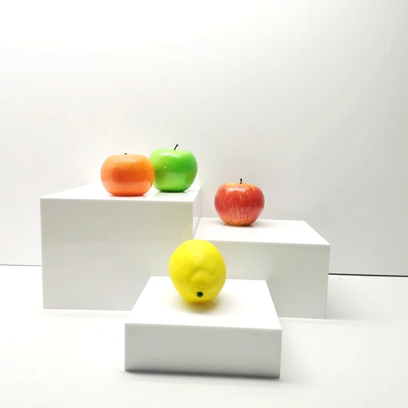 Glossy White Acrylic Cube Display Nesting Risers with Hollow Bottoms