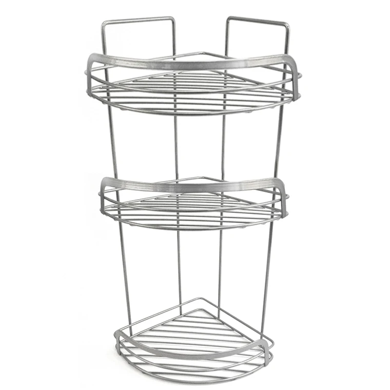wholesale 3 tier stainless metal bathroom corner storage rack toilet kitchen bathroom shelf shower caddy organizer