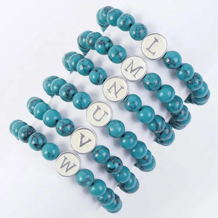 2022 Новинка 26 с инициалами насквозь 8 мм натуральные камни из бисера световой ювелирные изделия Сплав Капельное масло буквы браслеты