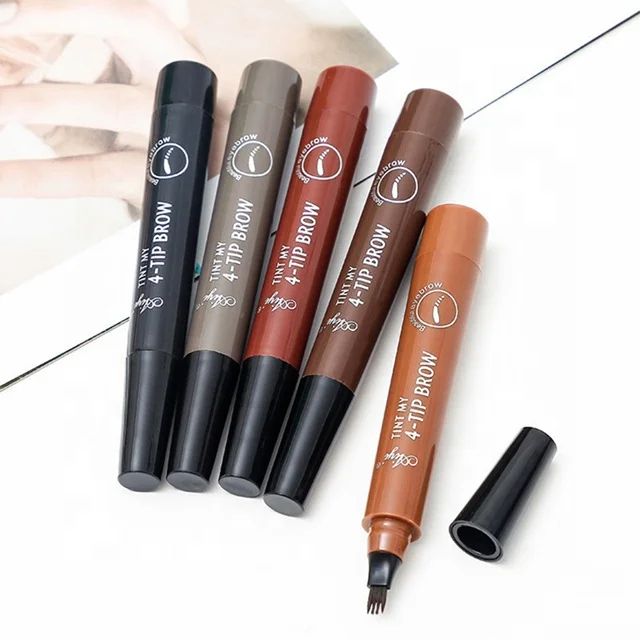 Wholesale Waterproof Long Lasting 4 Fork Liquid Tatoo Eyebrow Pencil Manufacturers Custom Vegan Easy Draw Mascara Brow Pencil