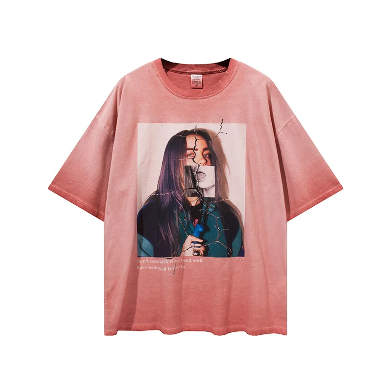 
2021 New Arrival oversized Fashion European unisex Tee Short Sleeve t shirt Custom Pyrograph tee 