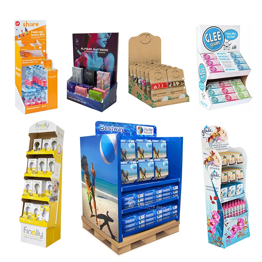 Custom logo product floor display stand Wholesales Supermarket  promotion beverage paper rack