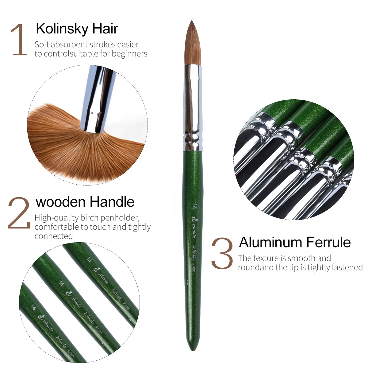Professional Kolinsky Sable Nail Brush with Wood Handle Acrylic Sizes 8 10 12 14 16 for Beauty Use