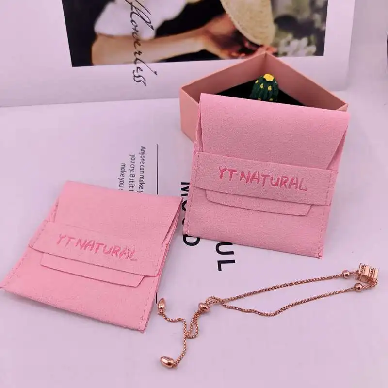 Custom logo envelope jewelry pouch bag premier microfiber suede flap pouch Earring Necklace Pouch