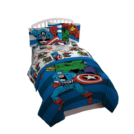 Superheroes Kids Cartoon Jersey Bedding Cover And Pillowcase Four-Piece Quilt Set