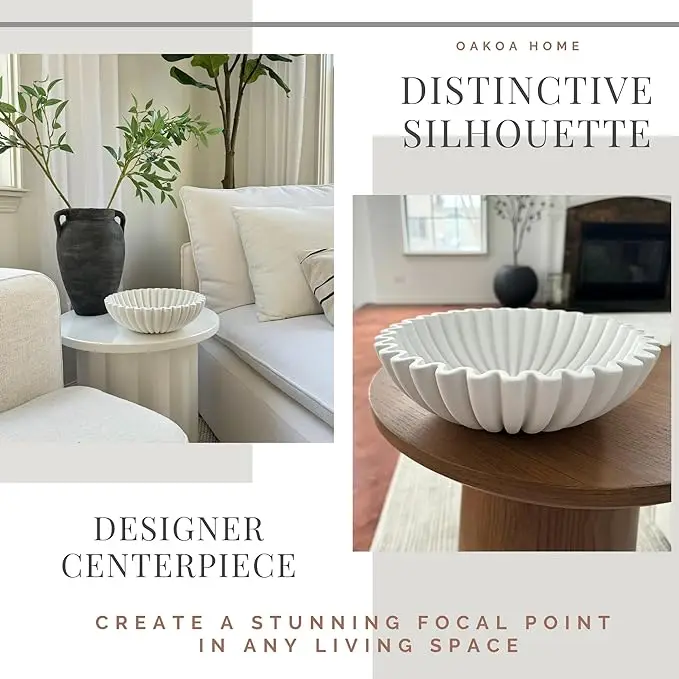 White Resin Fruit Bowls for Home Decor - Organic Modern Home Decor Concrete Bowl