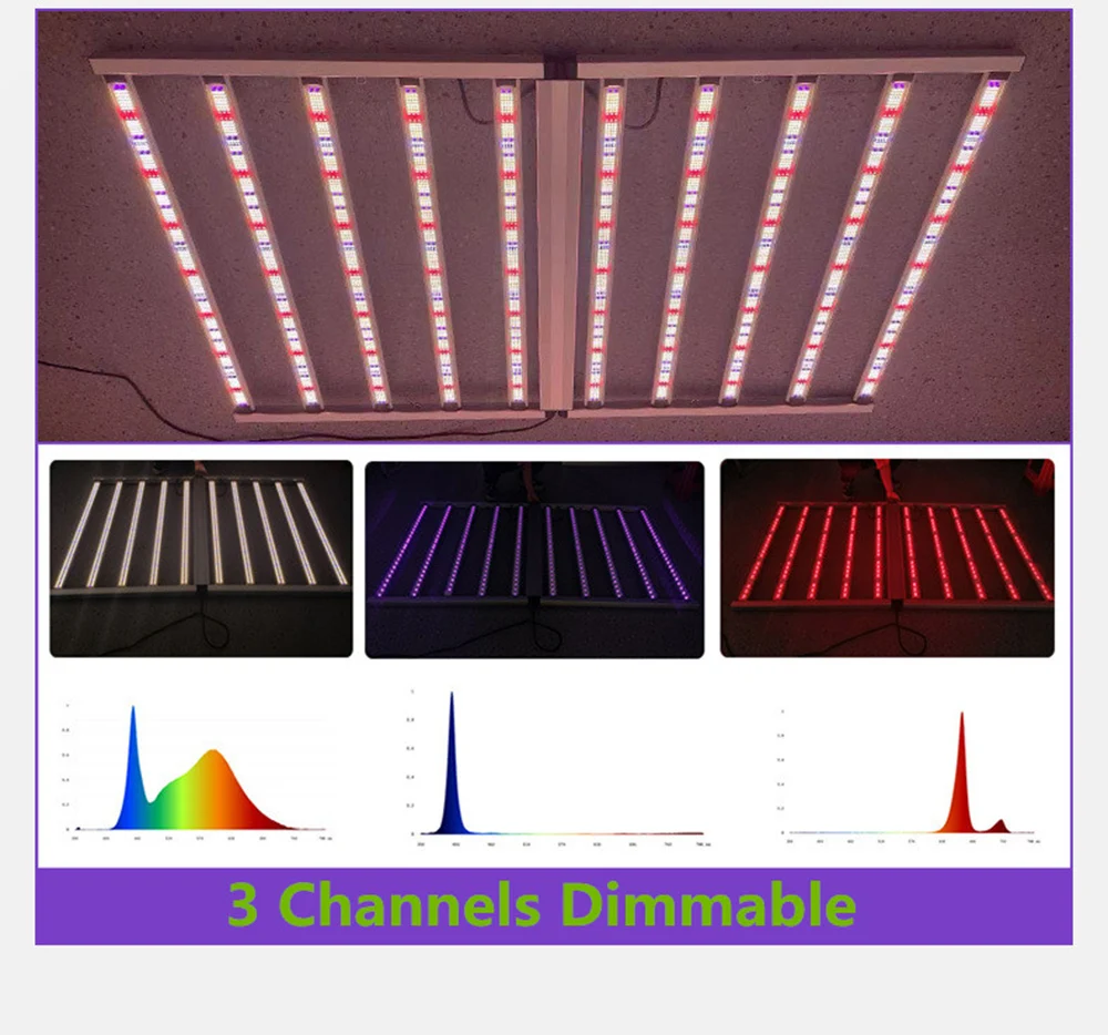 BAVAGREEN hot 1000W Grow Light Adjust Full Spectrum IR UV 3 Channels Dimmable Led Grow Bar For 4x6 4x8FT Growing Tent