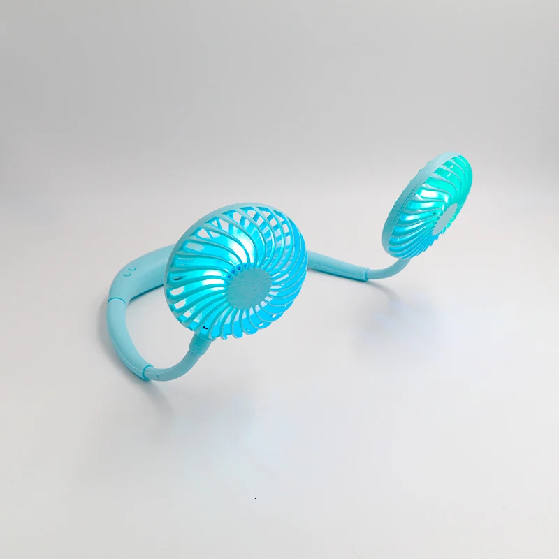 Wearable Sports USB Neck Hanging Fan With Rechargeable Battery Hands-Free Mini Fan Earphone Design