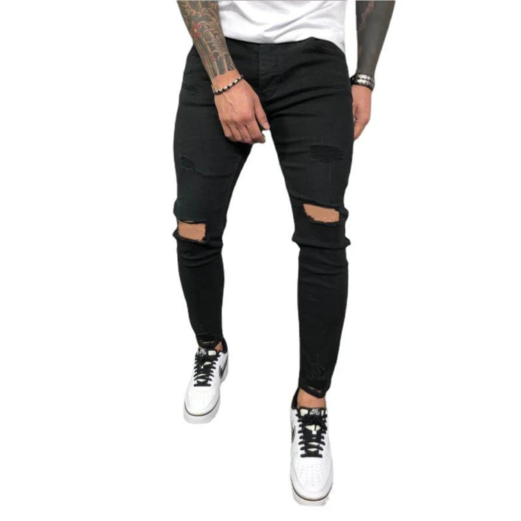 Лидер продаж 2021, модные высококачественные Узкие рваные джинсы скинни с дырками, мужские джинсы