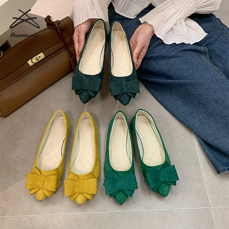 Womens Plus Size Ballet Pointed Toe Shoes Walking Slip on Loafers Ladies Women Bow Knot Ballerinas Flat
