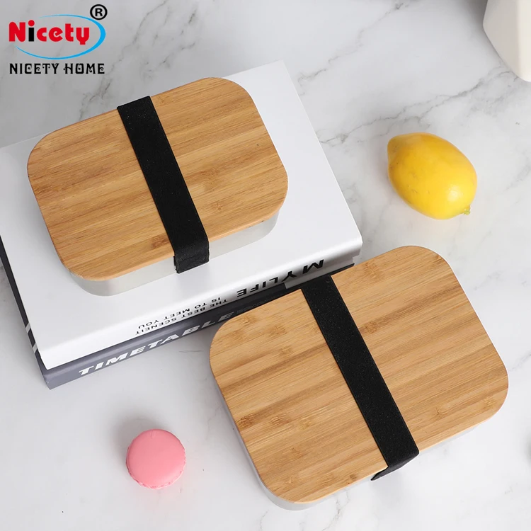 stainless steel 304 bento lunch box bamboo lid food storage container with removal divider for adults Japanese kids