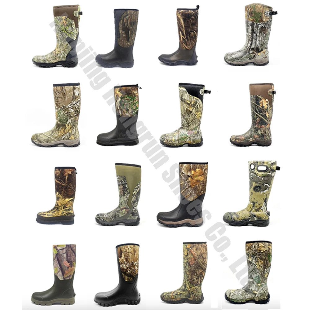 Rubber Hunting Boots Waterproof Insulated Camo Warm Rubber Boots with 7mm Neoprene Durable Outdoor Hunting Calf Boots