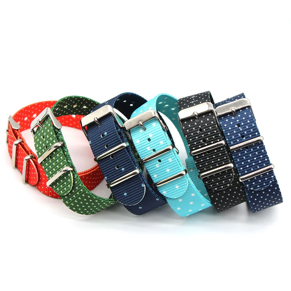 High Quality PVD Gold Plated Stainless Steel Buckle Nylon Watch Strap 18 20 22mm Print Graphic Custom Pattern Nylon Watch Band