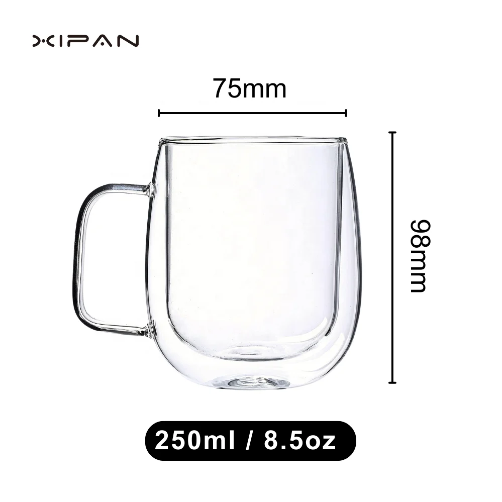 Custom Borosilicate Double Wall Glass Latte Tea Wine Cup Heat and Cold Resistant Low MOQ