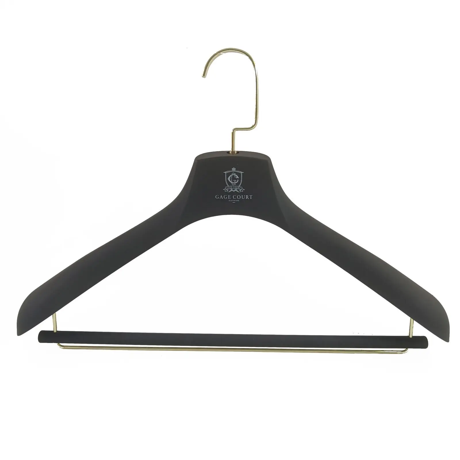 luxury custom Black rubber coated wooden suit hanger with pant bars
