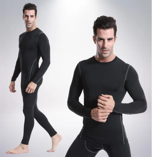 Fitness men long sleeve running sports t shirt men thermal muscle gym compression clothes