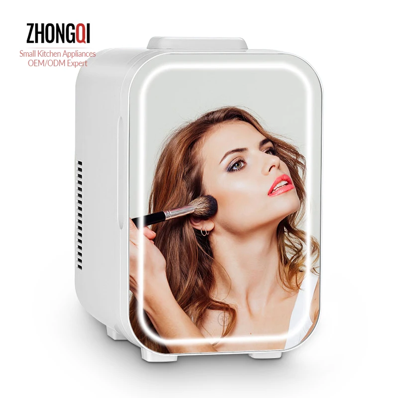 Ddp Custom Logo Portable Led Mirror Door Skincare 5l 8l 10l 12l Cosmetic Mini Ac/dc Car Refrigerator Mini Fridge/