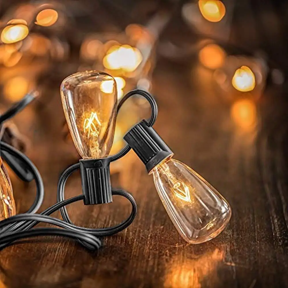 25ft 25 Clear ST35 bulbs Classic Patio Edison Garlands string light Black Brown cable Outdoor Christmas Wedding Party ornament