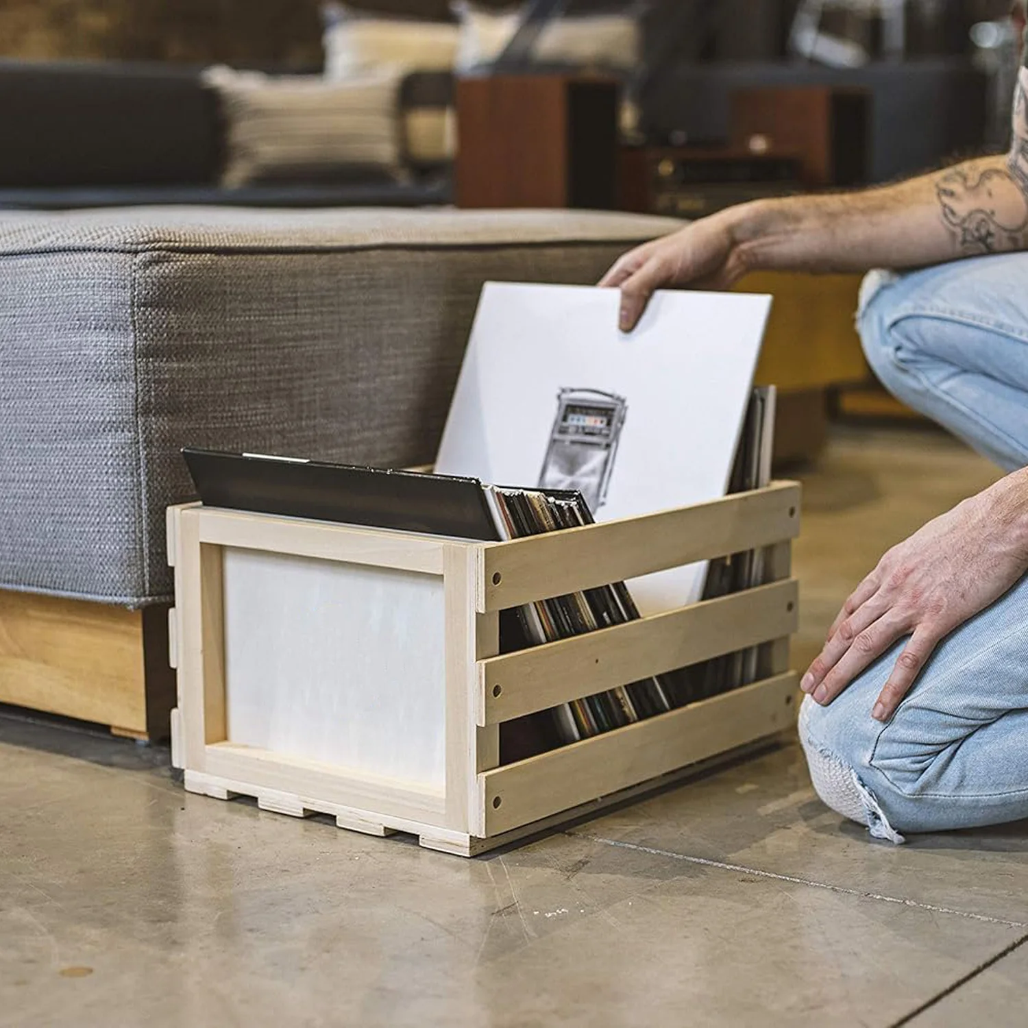 Wooden Record Holder Wooden Storage Box Record Storage Crate Holds up to 75 Albums Multifunction Customized CLASSIC Rectangle