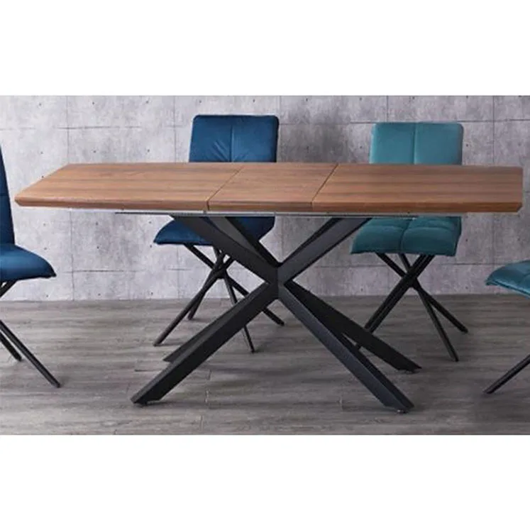 nordic restaurant rectangular expanding  wrought iron long wood small dining table