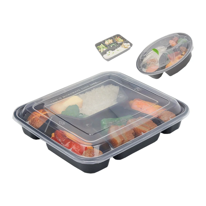 Биоразлагаемый одноразовый пищевой контейнер с крышкой и несколькими отделениями