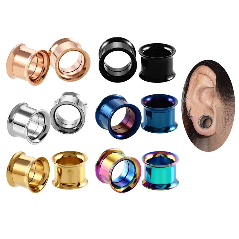 Wholesale Fashion Stainless Steel Screw Ear Plugs Tunnel Double Flared Colorful Earring Stretcher Ear Gauges Ear Expander